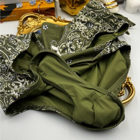 🆕 ZIMMERMANN 🧿 NWOT Paisley Scarf Sculpt Bandeau Swimsuit - Sz 3 - US 8, Green - Picture 14 of 15